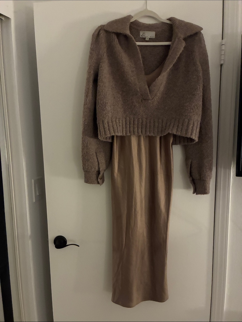 dh NEW YORK Taupe Knit dress with attached sweater